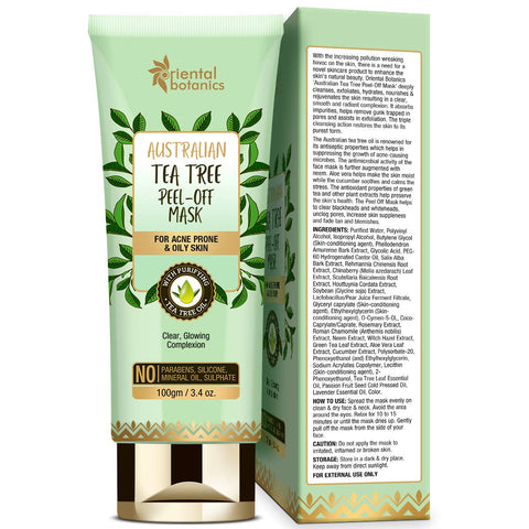 Oriental Botanics Australian Tea Tree Peel Off Mask For Acne Prone & Oily Skin, No Sls and Paraben, 100 g (ORBOT66)