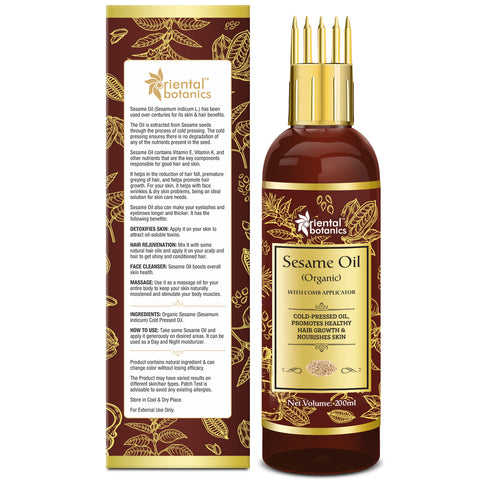 Oriental Botanics Sesame Oil for Hair and Skin Care - With Comb Applicator - Pure Oil with No Mineral Oil, Silicones, 200 ml