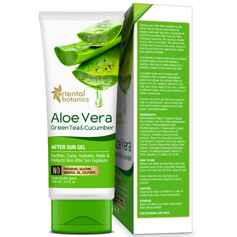 Oriental Botanics Aloe Vera, Green Tea and Cucumber After Sun Gel - No Silicone, Paraben (100 Ml)