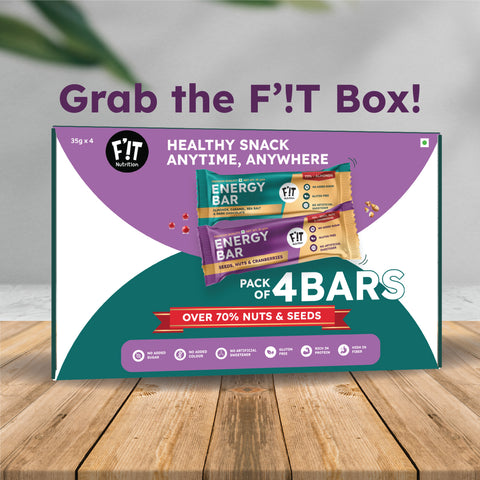 FiT Nutrition Energy Bar | Combo Pack | Almonds (73%) & Dark Chocolate + Cranberries (70%) & Nuts | No Added Sugar | 140g (35g X 4)