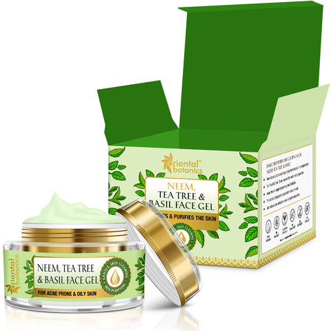 Oriental Botanics Neem, Tea Tree And Basil Anti Acne Night Face Night Gel Cream - For Oily Skin, 50g