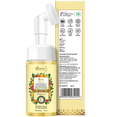 Oriental Botanics Nature's Vitamin C Foaming Face Wash with Built-in Brush, No SLA, Paraben, 120ml