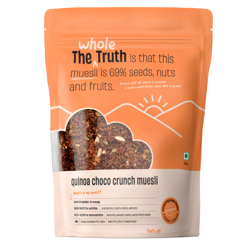 The Whole Truth - Breakfast Muesli | Quinoa Choco Crunch Muesli | 320grams | Vegan | Dairy-free | No Artificial Sweeteners | No Added Flavours | No Gluten or Soy | Nutritious Snacks