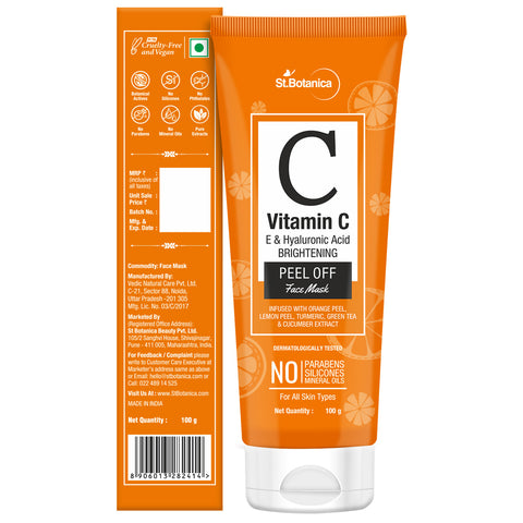 St.Botanica Vitamin C Brightening Peel Off Mask For Dark Spots, Clear and Radiant Complexion - No Parabens, Sulphate, Silicones, 100 ml