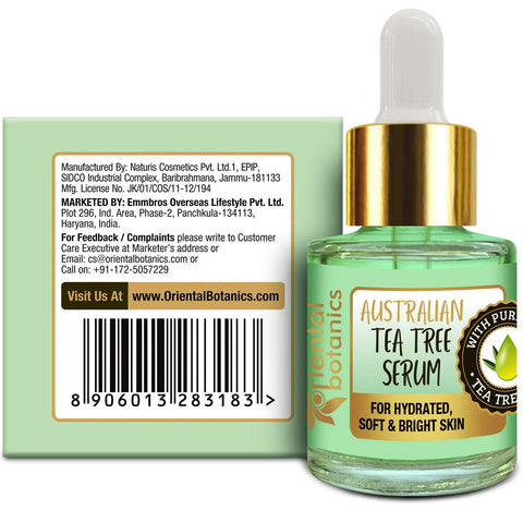 Oriental Botanics Australian Tea Tree Face Face Serum For Acne Prone & Oily Skin, No Sls, Silicone and Paraben, 20 ml (ORBOT72)