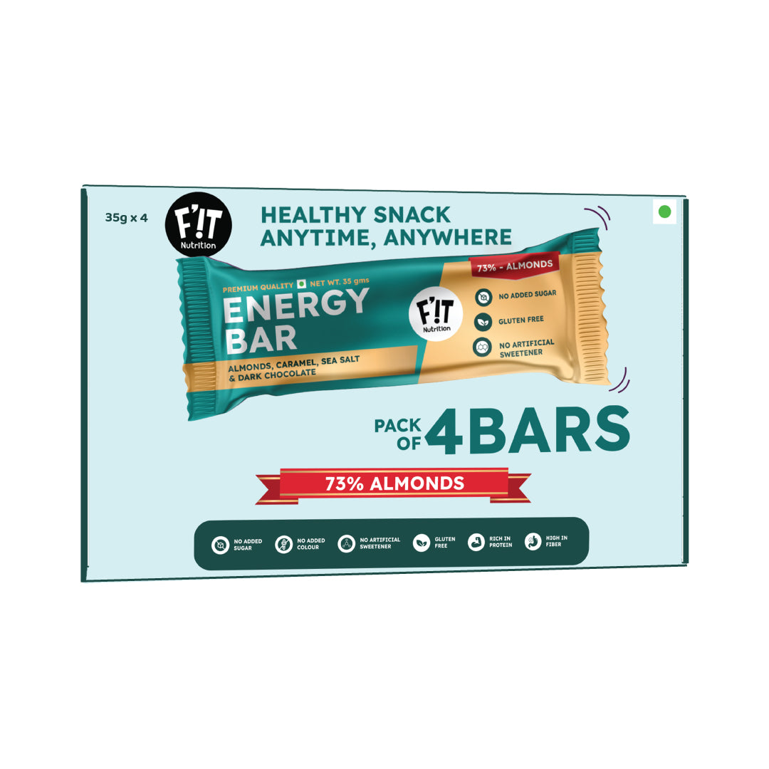 FiT Nutrition Energy Bar | Almonds(73%), Sea Salt & Dark Chocolate | No Added Sugar | Pack of 4 | 140g (35g X 4)