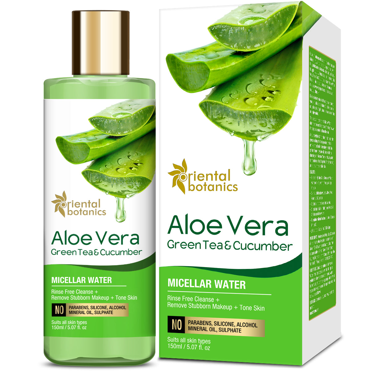 Oriental Botanics Aloe Vera, Green Tea & Cucumber Micellar Water - No Alcohol, Silicone, Sulphate, 150 ml (ORBOT49)