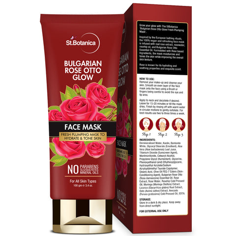 St.Botanica Bulgarian Rose Otto Glow Face Mask Fresh Plumping Mask To Hydrate and Tone Skin No Paraben and Sls, 100 g