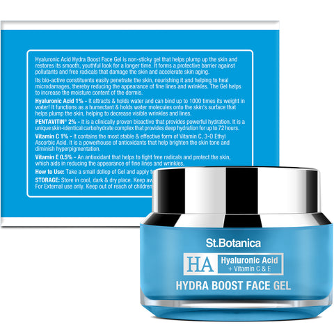 St.Botanica Hyaluronic Acid Hydra Boost Face Gel - Boosts Hydration For A Smooth & Supple Skin, 50 g (STBOT560)