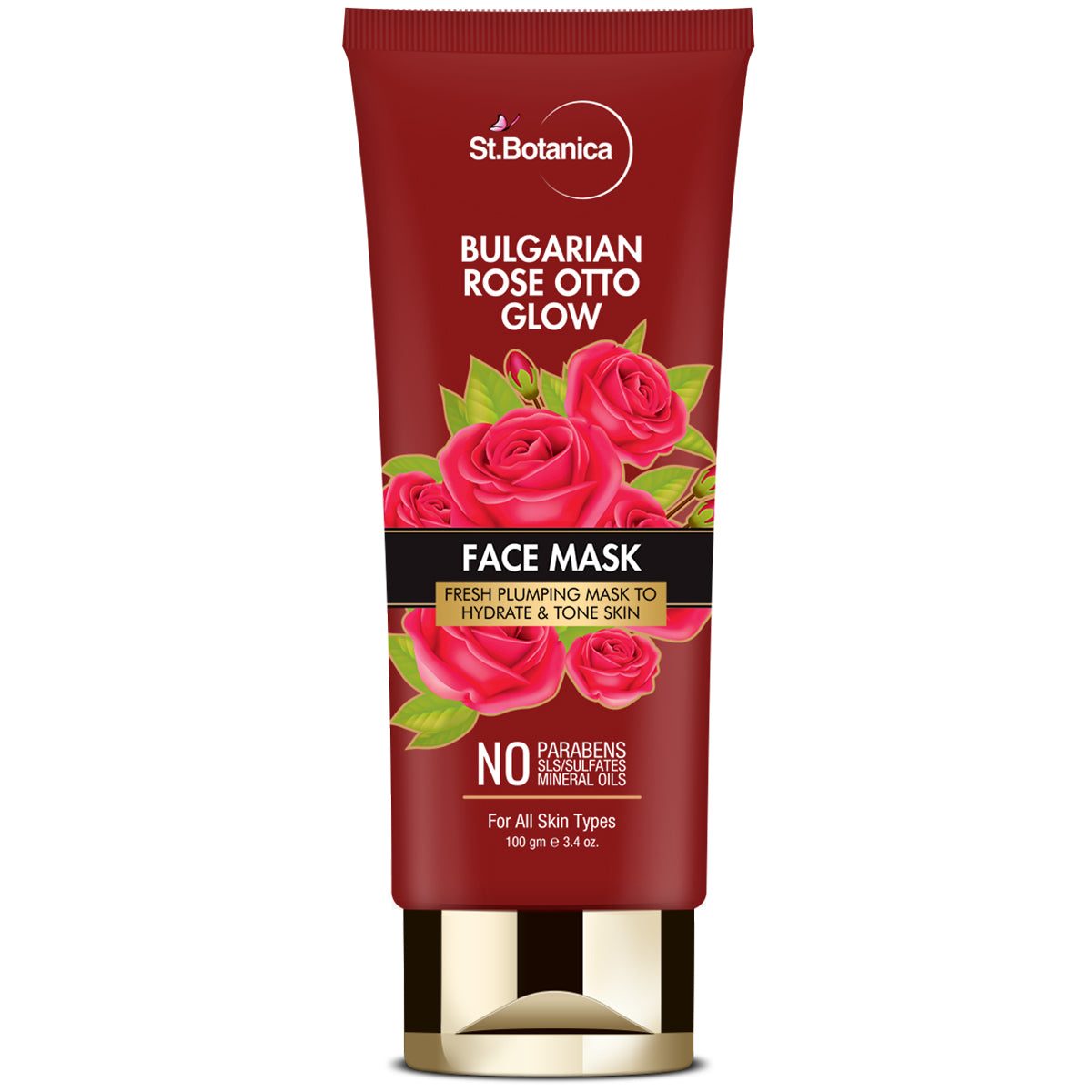 St.Botanica Bulgarian Rose Otto Glow Face Mask Fresh Plumping Mask To Hydrate and Tone Skin No Paraben and Sls, 100 g