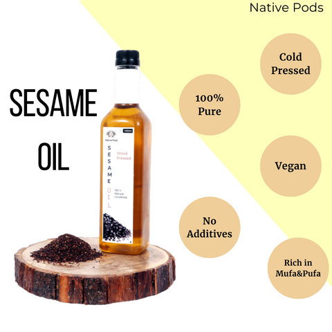 Native Pods Cold Press Sesame Oil/Gingelly Oil/Nalla Enna (Wood Pressed) - Kacchi Ghani/ Chekku/ Kolhu - Unrefined/Unfiltered