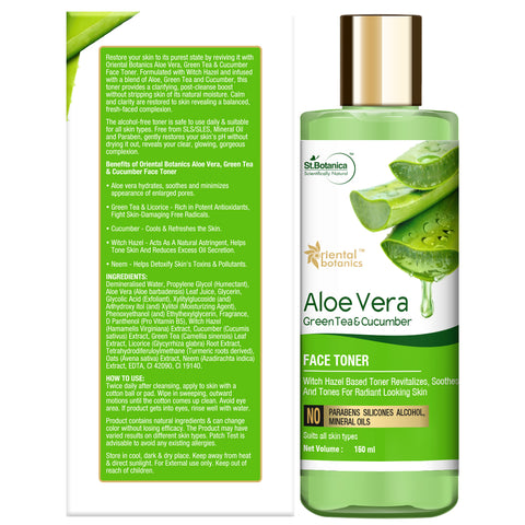 Oriental Botanics Aloe Vera, Green Tea & Cucumber Face Toner - No Alcohol, Silicone, Sulphate, 150 ml (ORBOT54)