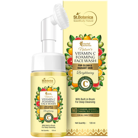 Oriental Botanics Nature's Vitamin C Foaming Face Wash with Built-in Brush, No SLA, Paraben, 120ml