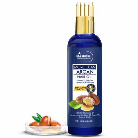 St.Botanica Moroccan Argan Hair Oil With Comb Applicator 200ml - With Goodness Of 19 Oils - Promotes Healthy, Long, Strong & Shiny Hair