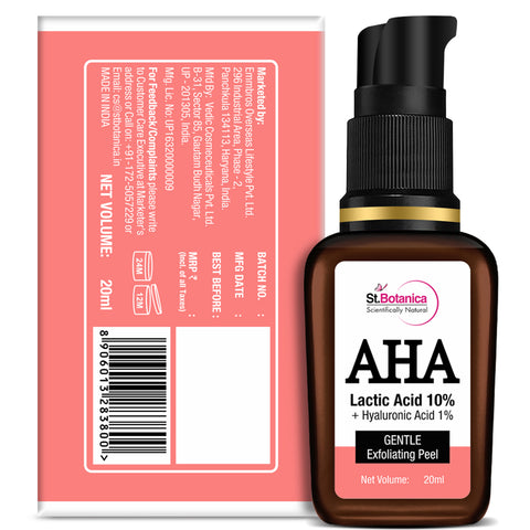 St.Botanica AHA Lactic Acid 10% & Hyaluronic Acid 1% Gentle Exfoliating Skin Peel, 20 ml