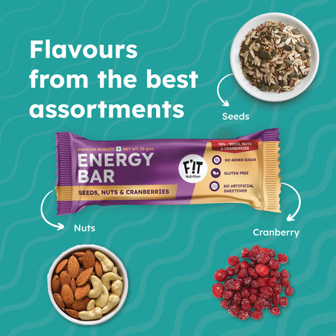 FiT Nutrition Energy Bar | Seeds, Nuts & Cranberries (70%) | No Added Sugar | Pack of 4 | 140g (35g X 4)