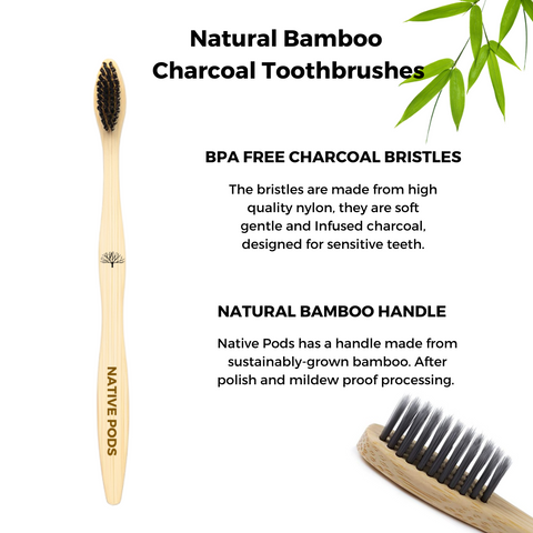 Native Pods Bamboo Toothbrush | Charcoal Activated | Soft Bristles | Antibacterial & Biodegradable