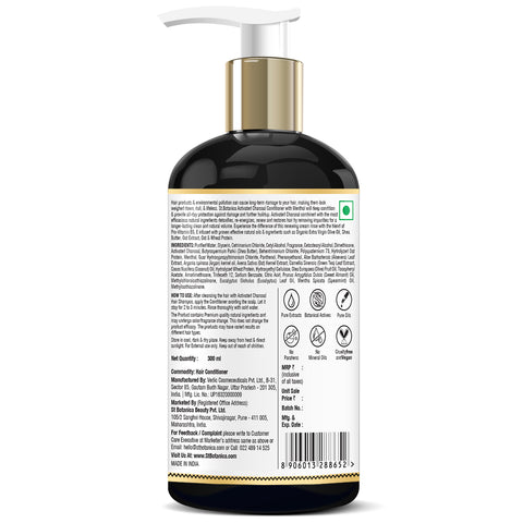 St.Botanica Activated Charcoal Hair Conditioner, Deeply Purifies and Removes Impurities, Refreshing Menthol With Organic Olive Oil, Shea Butter, Oats & Wheat Protein, 300 ml