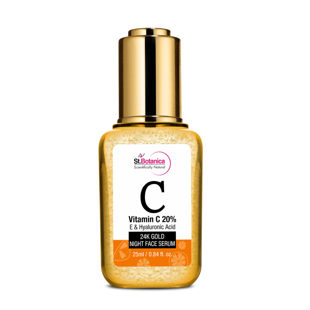 St.Botanica Vitamin C 20%, E & Hyaluronic Acid 24k Gold Night Face Serum - Brightening + Night Skin Repair, 25 ml