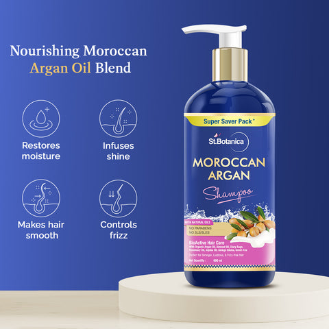 St.Botanica Moroccan Argan Hair Shampoo, 600ml with Moroccan Argan Oil to Nourish Dull & Dry Hair | Cruelty Free & Vegan | Paraben Free | No SLS/SLES