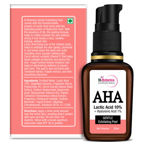 St.Botanica AHA Lactic Acid 10% & Hyaluronic Acid 1% Gentle Exfoliating Skin Peel, 20 ml