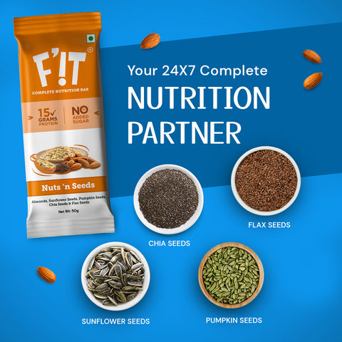 FiT Nutrition 15g Whey Protein Bar | Nuts N Seeds | Pack of 6 x 50gm