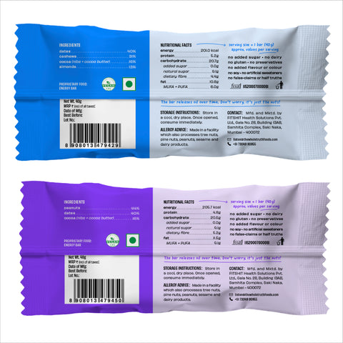 The Whole Truth - Energy Bars | Nuts For You (4 Peanut Choco Fudge, 2 Almond Choco Fudge) | Pack of 6 x 40g | Dairy Free & Sugarfree | Vegan | No Preservatives | All Natural | Healthy Snack