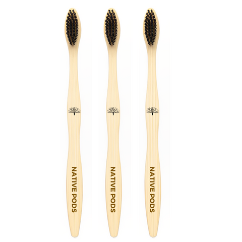 Native Pods Bamboo Toothbrush | Charcoal Activated | Soft Bristles | Antibacterial & Biodegradable