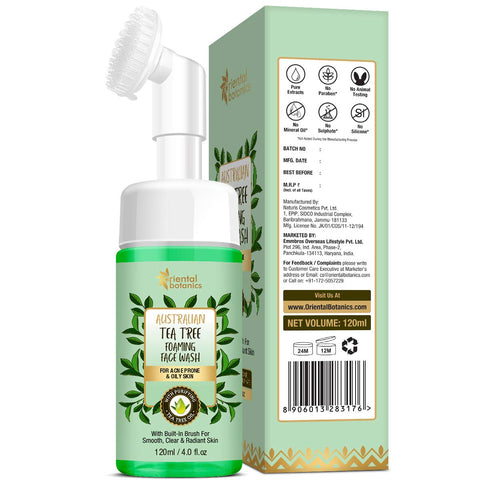 Oriental Botanics Australian Tea Tree Foaming Face Wash For Acne Prone & Oily Skin, No SLS and Paraben, 120 ml (ORBOT71)