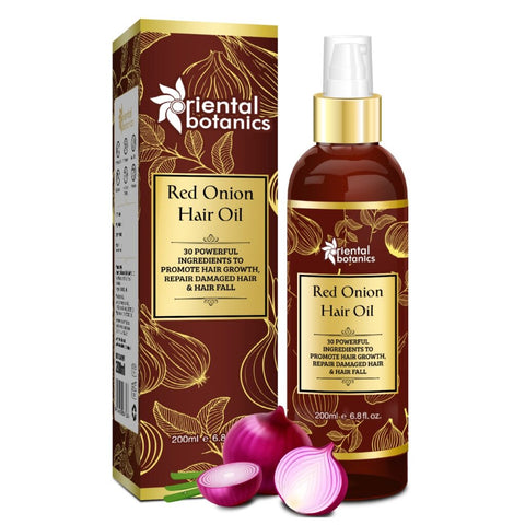 Oriental Botanics Red Onion Hair Oil, With 30 Oils & Extracts, Argan Oil, Castor, Bhringraj, Almond Oil, 200 ml