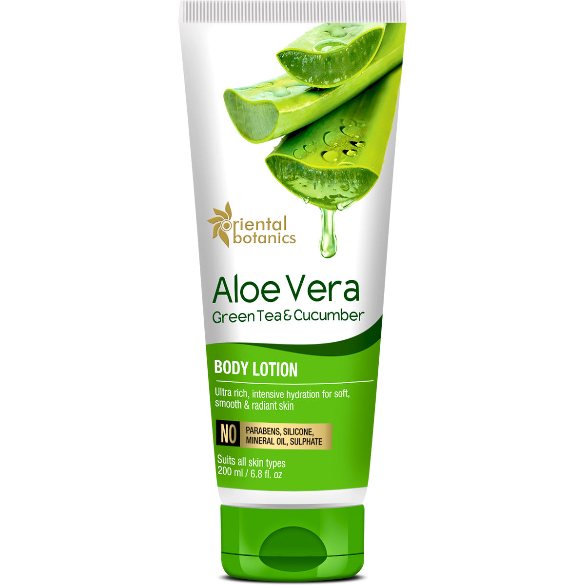 Oriental Botanics Aloe Vera, Green Tea & Cucumber Body Lotion No Paraben & SLS, 200 ml (ORBOT62)