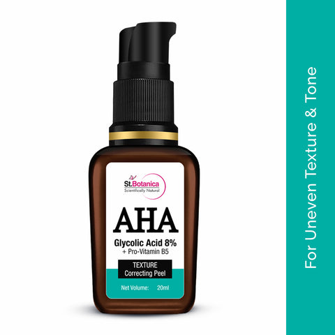 St.Botanica AHA Glycolic Acid 8% + Pro Vitamin B5 Texture Correcting Skin Peel (Face Serum), 20 ml