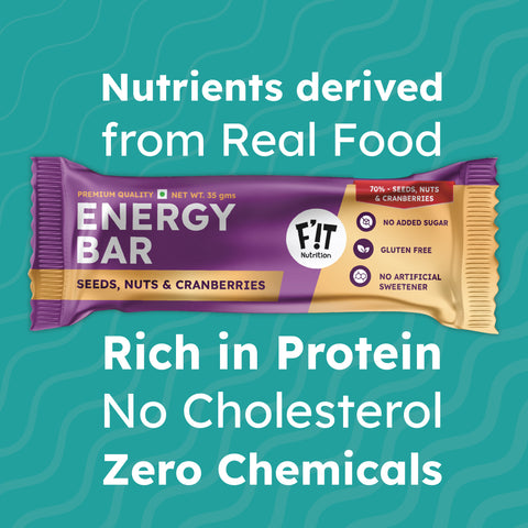 FiT Nutrition Energy Bar | Combo Pack | Almonds (73%) & Dark Chocolate + Cranberries (70%) & Nuts | No Added Sugar | 140g (35g X 4)