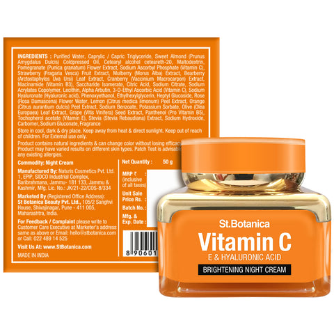 St.Botanica Vitamin C, E & Hyaluronic Acid Brightening Night Cream (With Science + Botanical Actives), 50g (STBOT537)