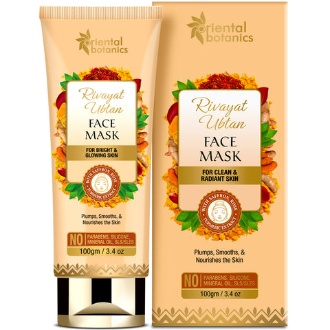 Oriental Botanics Rivayat Ubtan Face Mask for Bright and Glowing Skin with Saffron, Rose and Turmeric Extract - No Parabens, Silicone, Mineral Oils (100 Ml)