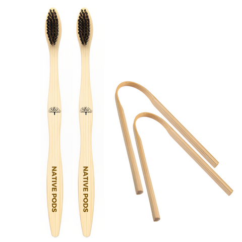 Native Pods Bamboo Toothbrush & Tongue-Cleaner | Charcoal Activated | Soft Bristles