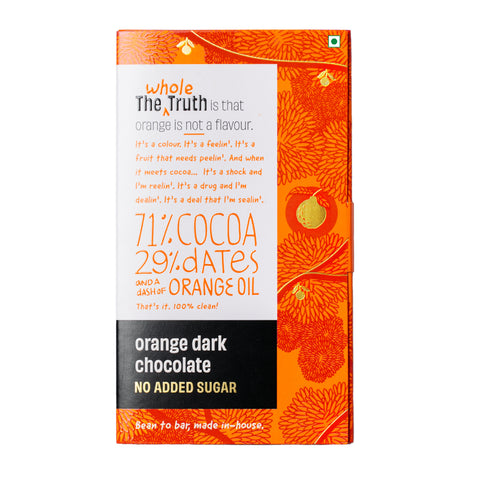 The Whole Truth Dark Chocolate - Orange (Pack of 3 x80g) No Added Sugar, Sweetened Only with Dates (71% Cocoa 29% Dates with a dash of Orange Oil), Bean to Bar, Portion Controlled