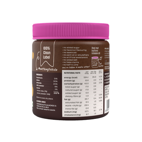 The Whole Truth - Hazelnut Spread - Creamy - 200g - No Added Sugar - No Palm Oil - No Preservatives - No Artificial Flavour