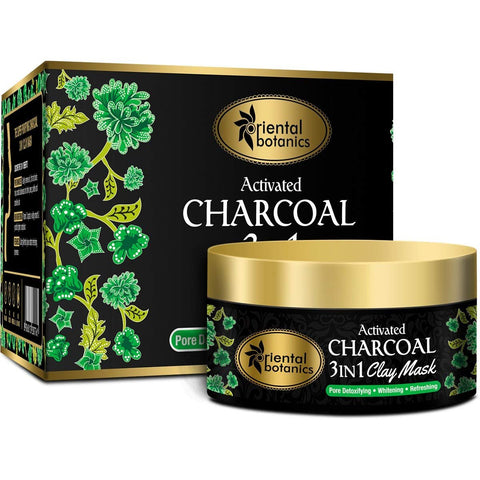 Oriental Botanics Activated Charcoal 3 In 1 Clay Mask, 100 g | Detoxifying, Whitening, Refreshing