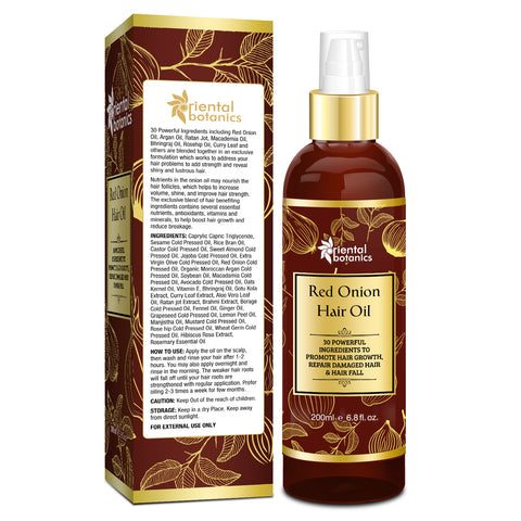 Oriental Botanics Red Onion Hair Oil with Comb Applicator 200ml - With 30 Oils & Extracts for Stronger Growth, Control Hair Fall