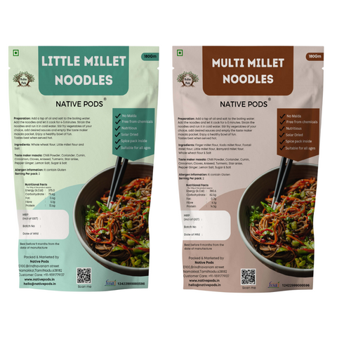 Native Pods Millet Noodles | Not Fried | No MSG | Pack of 2 | 180g X 2 | Little + Multi-millet