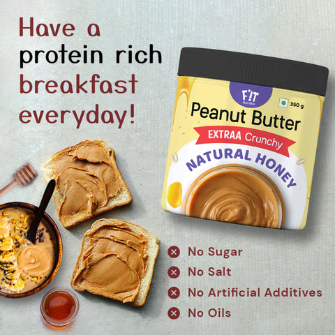 FiT Nutrition Honey Peanut Butter | EXTRAA Crunchy | No Salt | High Protein | Gluten Free | 350g