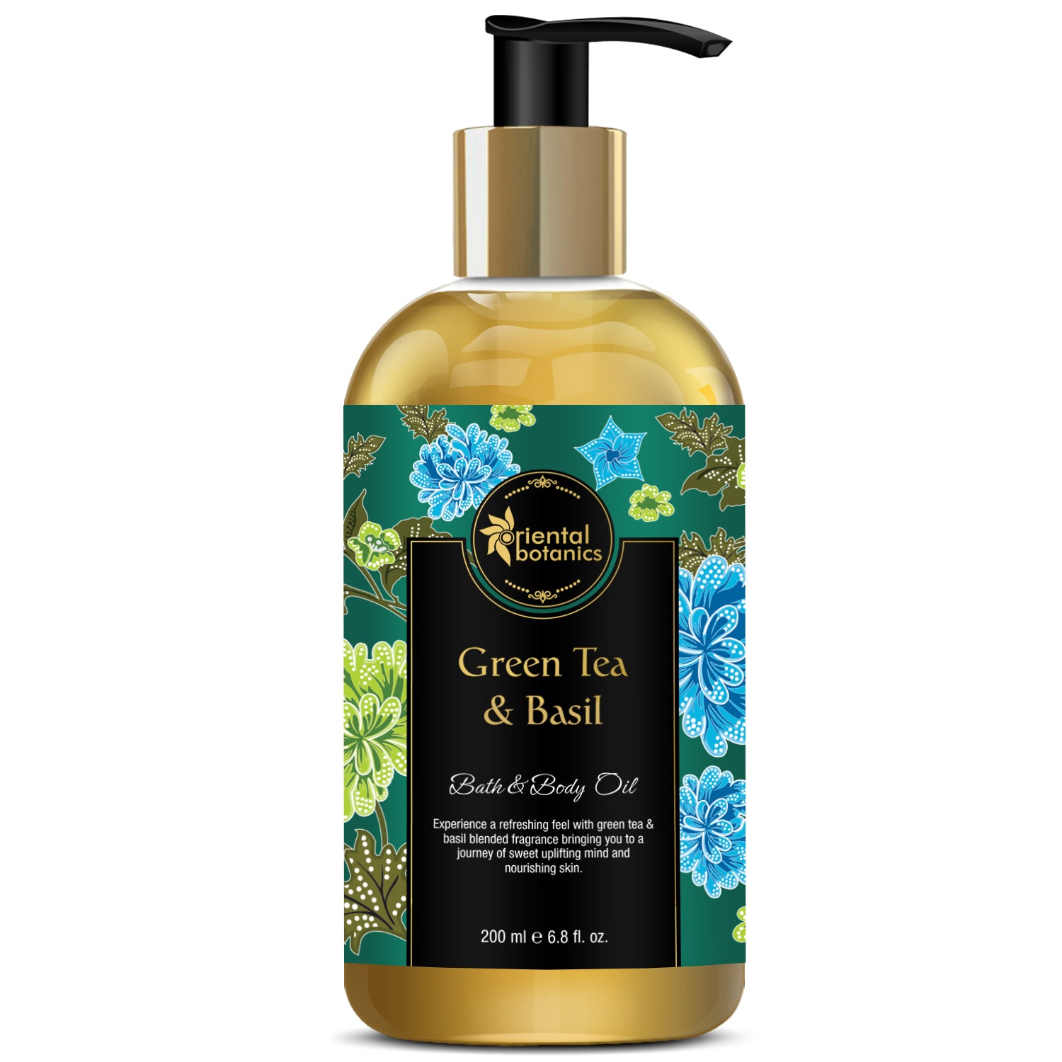 Oriental Botanics Bath & Body Oil (Green Tea & Basil) - No Mineral Oil, 200 ml (ORBOT08)