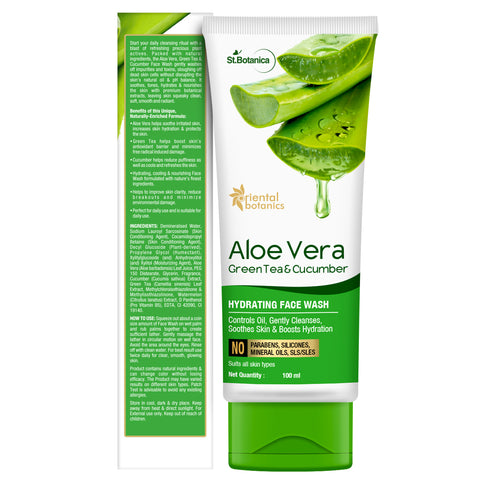 Oriental Botanics Aloe Vera, Green Tea & Cucumber Hydrating Face Wash - No Sulphate, Paraben, Silicone, 100 ml (ORBOT48)