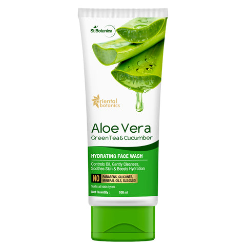 Oriental Botanics Aloe Vera, Green Tea & Cucumber Hydrating Face Wash - No Sulphate, Paraben, Silicone, 100 ml (ORBOT48)