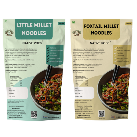 Native Pods Millet Noodles | Not Fried | No MSG | Pack of 2 | 180g X 2 | Ragi + Little millet