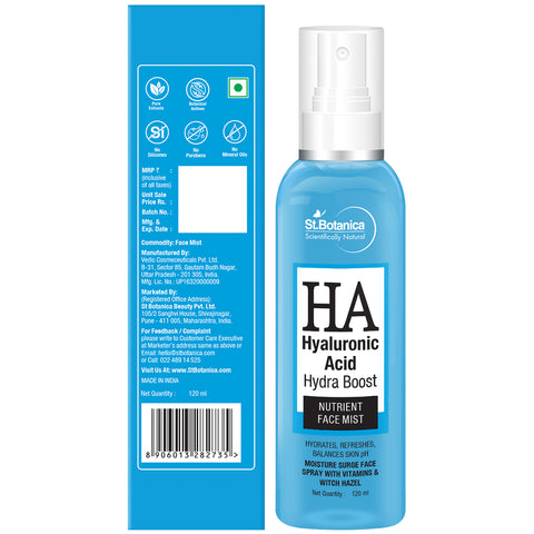 St.Botanica Hyaluronic Acid Hydra Boost Nutrient Face Mist, Moisture Surge Face Spray with Vitamins & Witch Hazel, 120 ml (STBOT562)