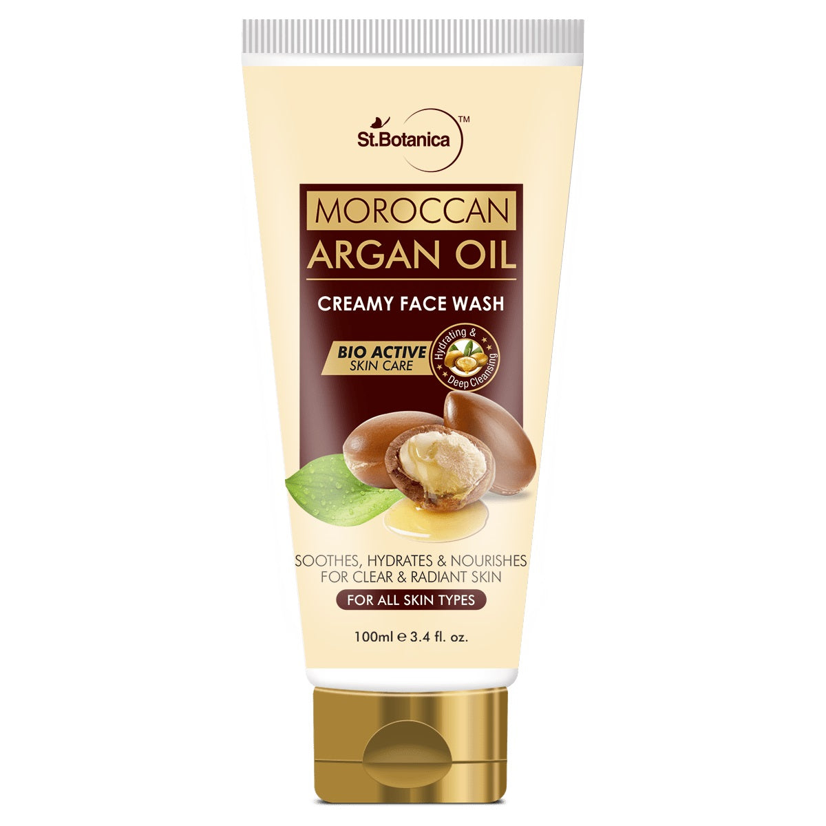 St.Botanica Moroccan Argan Oil Creamy Face Wash - Soothes, Hydrates, Nourishes For Clear & Radiant Skin - No Parabens, Sulphate, Silicones, 100 ml (STBOT554)