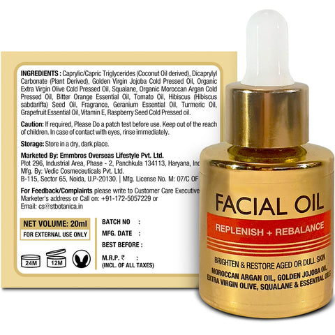 St.Botanica Pure Radiance Facial Oil Replenish + Rebalance - Brighten & Restore Aged or Dull Skin, 20 ml (STBOT574)