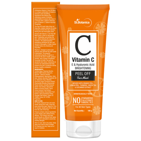 St.Botanica Vitamin C Brightening Peel Off Mask For Dark Spots, Clear and Radiant Complexion - No Parabens, Sulphate, Silicones, 100 ml